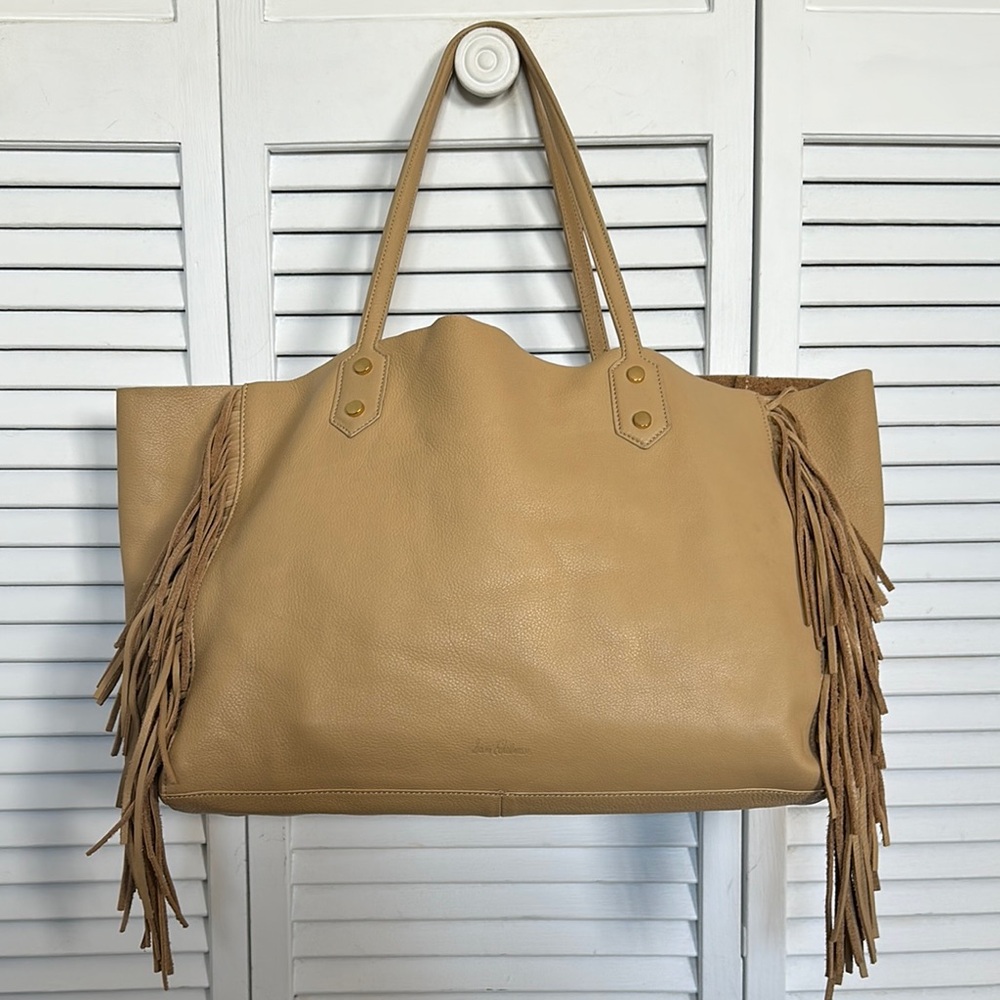NWT | SAM EDELMAN | Tan Leather Fringe Tote Bag with interior pouch